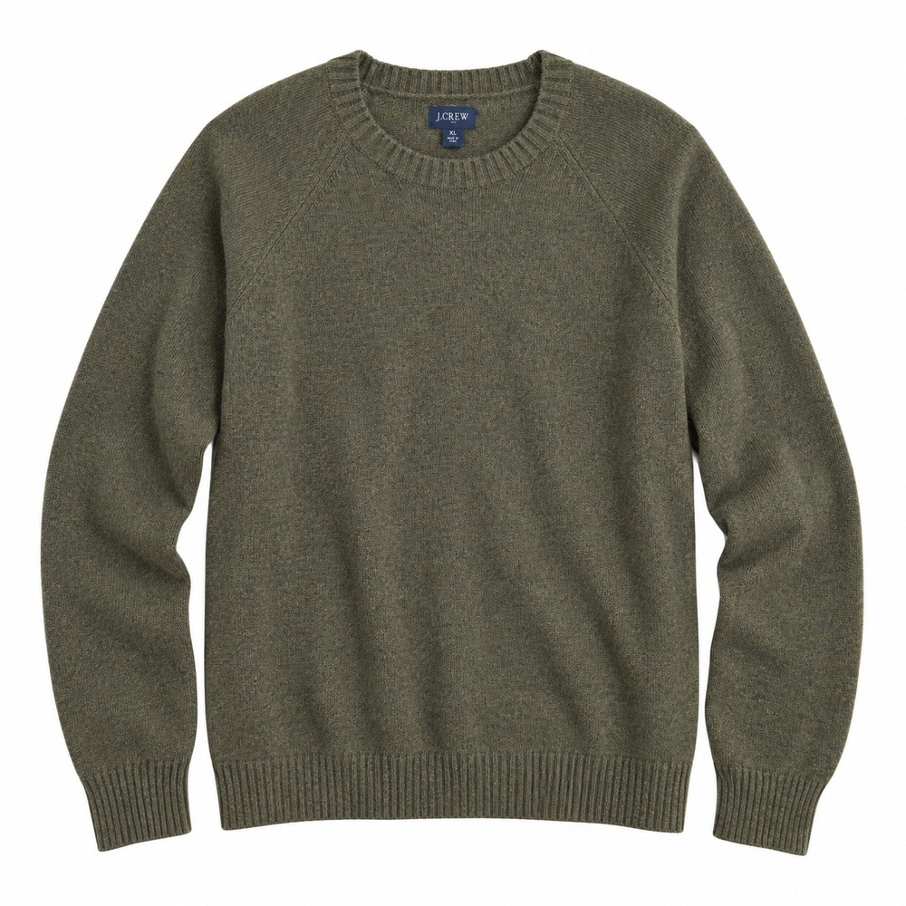 J.Crew Sweater Mens XL Olive Green Lambswool Blend Raglan Crewneck Heritage Prep